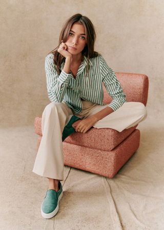 Tomboy Shirt - Ecru Green Stripes - Cotton - Sézane