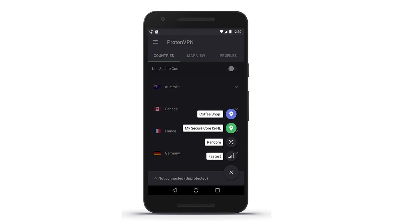 ProtonVPN Android VPN app on a device