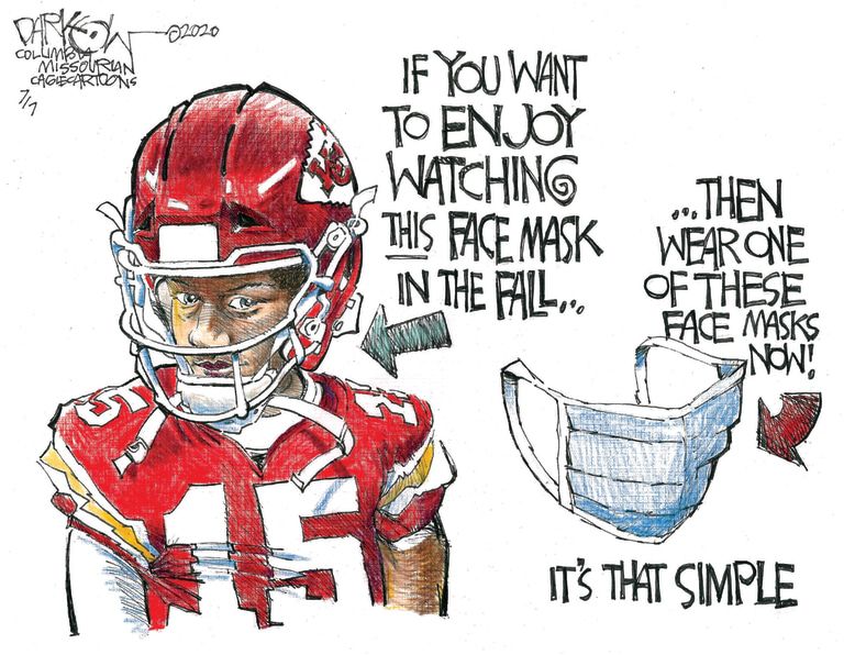 Editorial Cartoon U.S. NFL coronavirus masks Patrick Mahomes