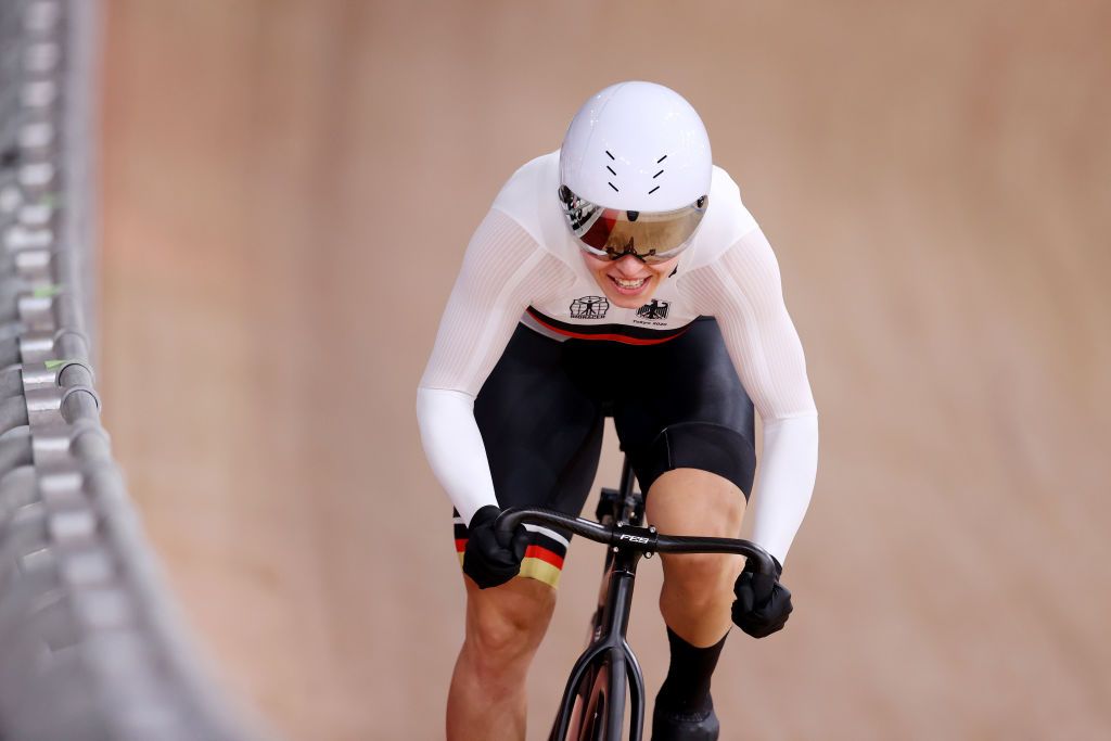 IZU JAPAN AUGUST 07 Emma Hinze of Team Germany competes during the Womens sprint round of 8 finals heat of the track cycling on day filthen of the Tokyo 2020 Olympic Games at Izu Velodrome on August 07 2021 in Izu Shizuoka Japan Photo by Justin SetterfieldGetty Images