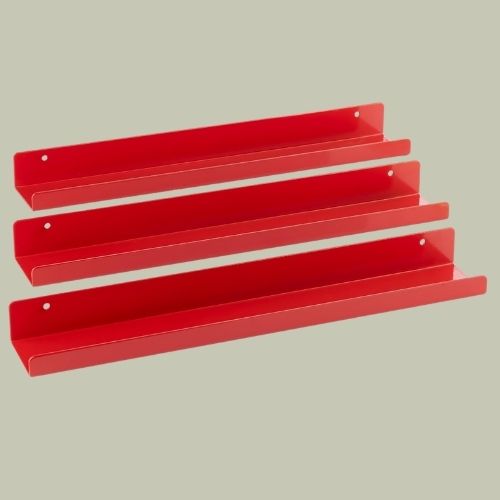 M&amp;Ouml;NKE, M&amp;Ouml;nke Vinyl Record Shelf - 3 Display Shelves Made of Sleek Metal -A Wall Mount Display for Your Favorite or Now-Playing Records -This Vinyl Record Holder Fits All Records (red)