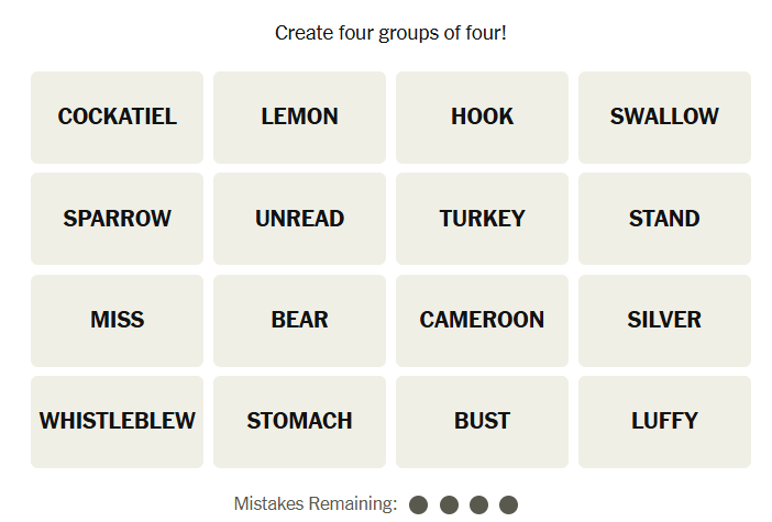 The New York Times Connections puzzle on November 30, 2025