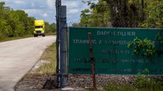 The entrance to the Ochopee, Florida, airport at which 'Alligator Alcatraz' is planning to be built
