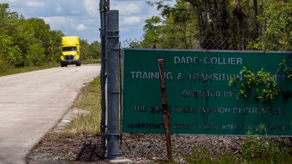 The entrance to the Ochopee, Florida, airport at which 'Alligator Alcatraz' is planning to be built 