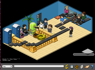 An image of a maze room in Habbo Hotel: Origins.