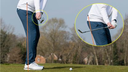 PGA pro Ben Emerson demonstrating a good and bad golf swing takeaway