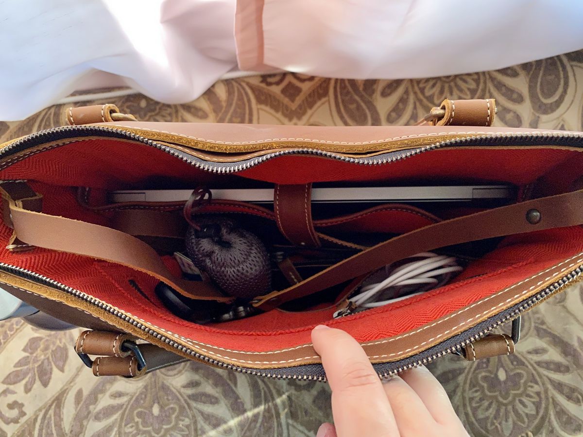 Pad Quill Leather Laptop Tote Interior Side