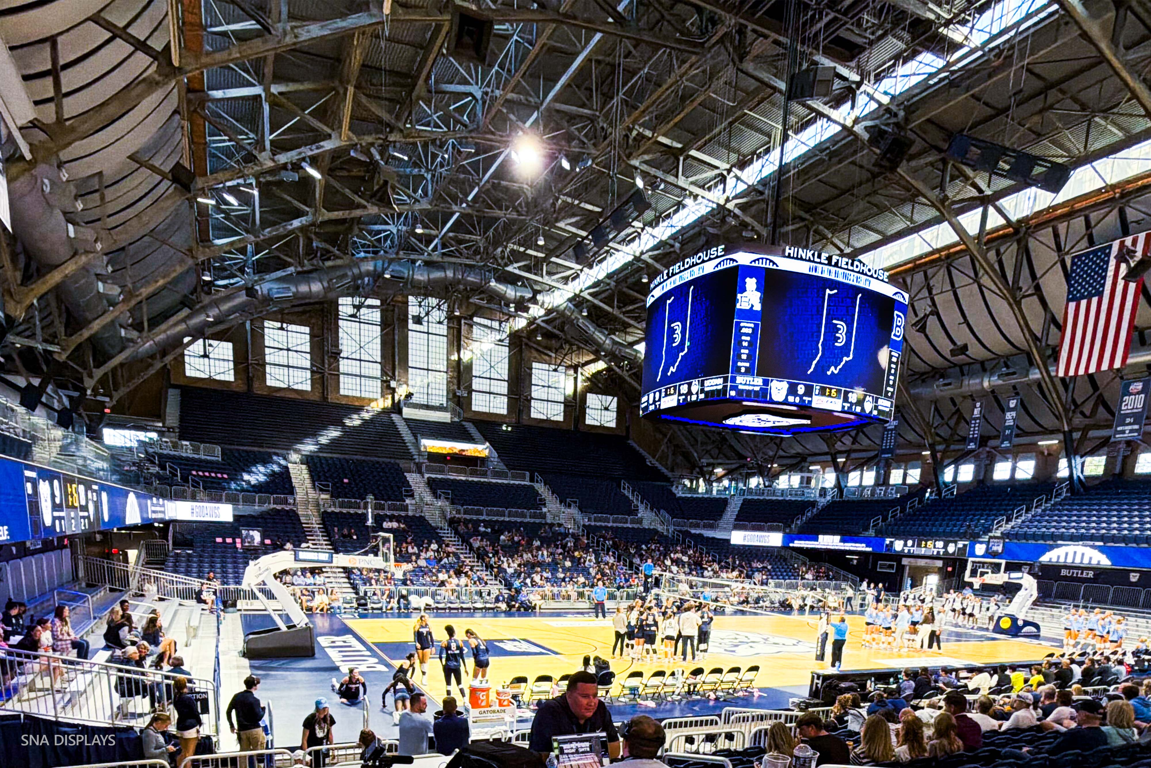 The interior of Hinkle Fieldhouse during basketball season.
