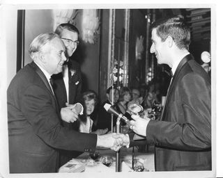 Harold Wilson awards Tom Simpson the Sportswriters' Association trophy