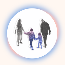 Illustration of two parents holding the hands of their children