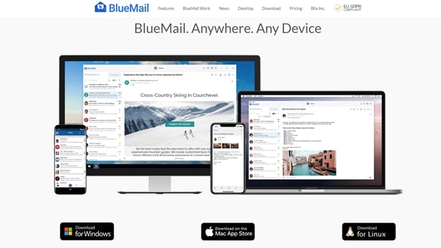 BlueMail's homepage