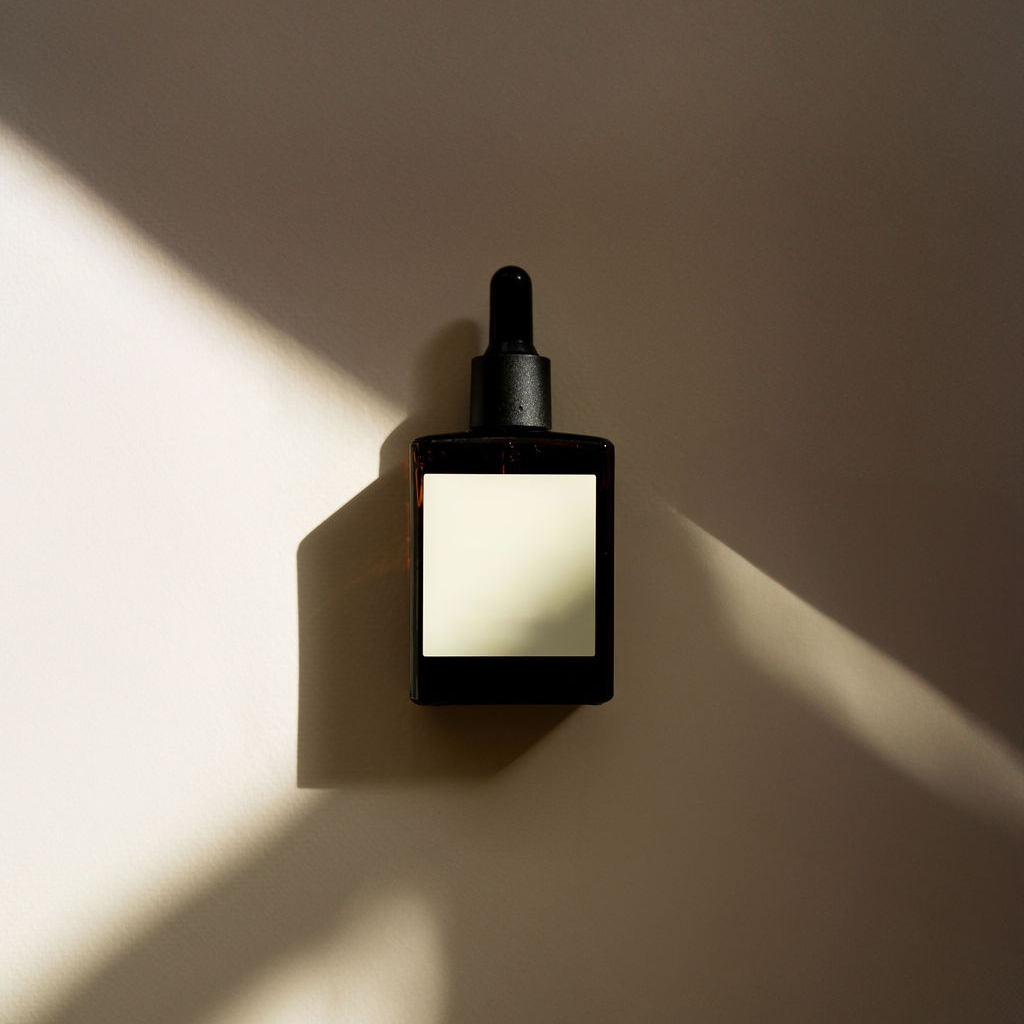 A skincare bottle displayed on a surface