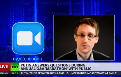 Watch Edward Snowden ask Vladimir Putin a question about his surveillance methods on Russian TV