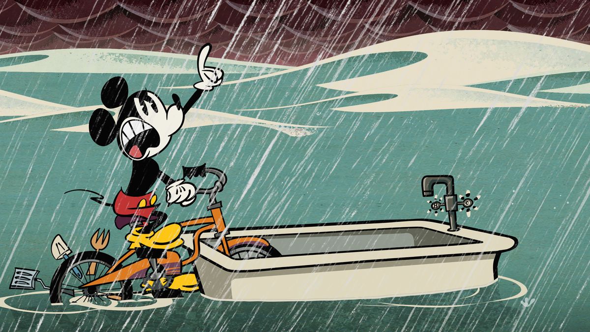 Mickey Mouse during a storm