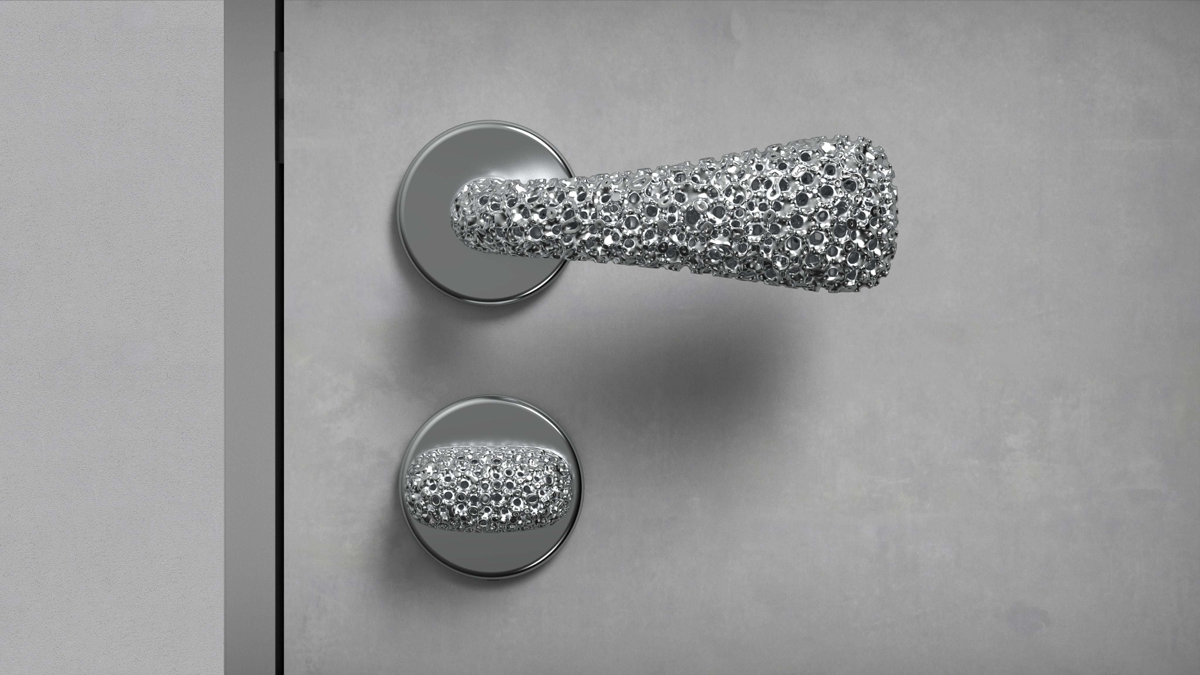 silver door handle on grey door