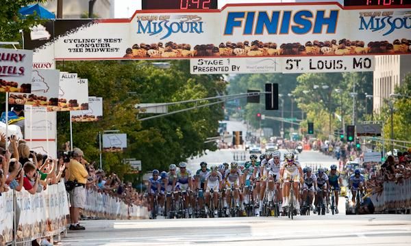 Columbia -HTC leads the group into the last lap.