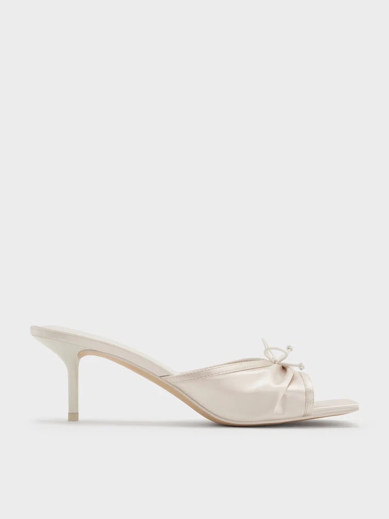 Charles &amp;amp; Keith, Sadira Satin Ruched Bow Heeled Mules
