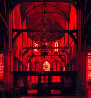 Red, Lighting, Light, Architecture, Room, Glass, Symmetry,