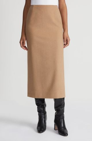 Camel Hair Midi Pencil Skirt