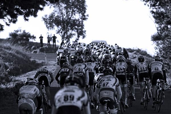 Riders head to the top of Mt.Misery near Wonthaggi on stage two.