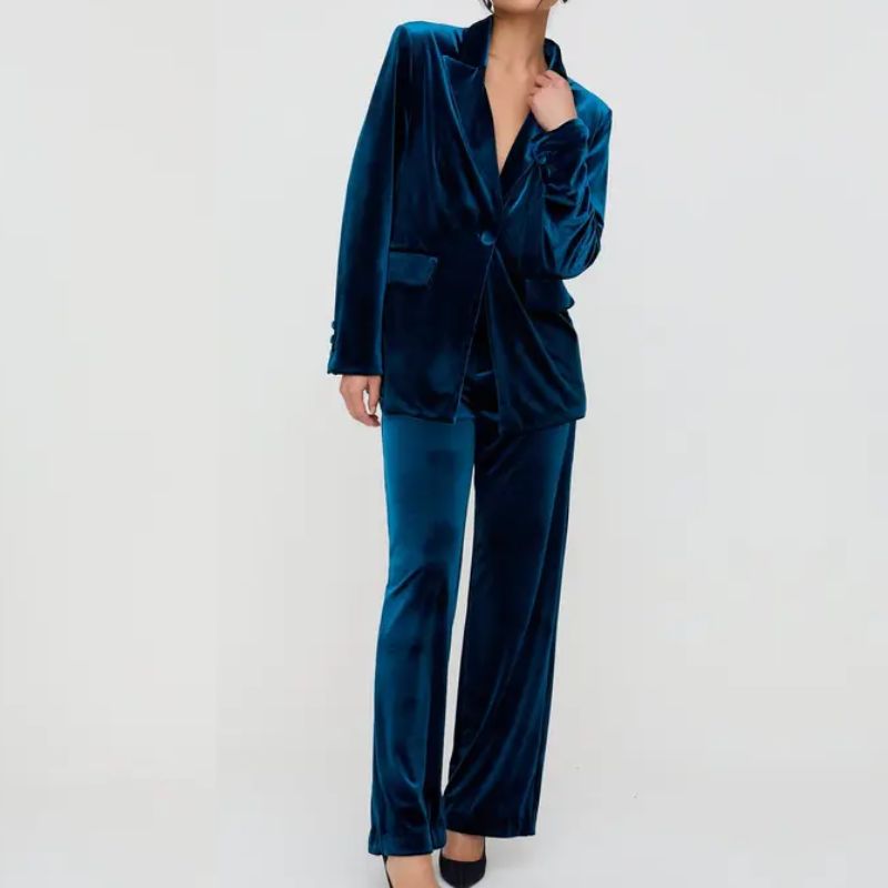 blue velvet suit trousers