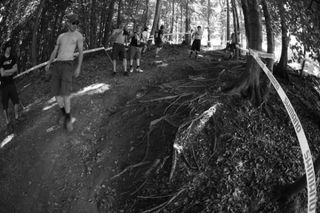 Santa Cruz Syndicate teammates Steve Peat and Greg Minnaar walk the course