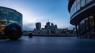 Skyline of London's The City during blue hour