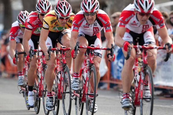 The Red Train set a pace no other riders could better and kept their leader Ben Jaques-Maynes protected.