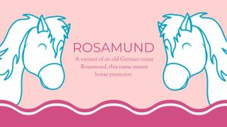 Two cartoon horses alongside the unpopular baby name Rosamund