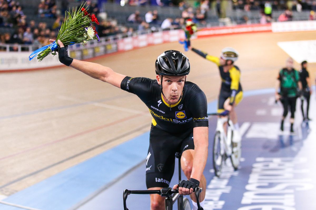 Iljo Keisse and Andy Tennant of PedalSure win the Men's Team Elimination race.