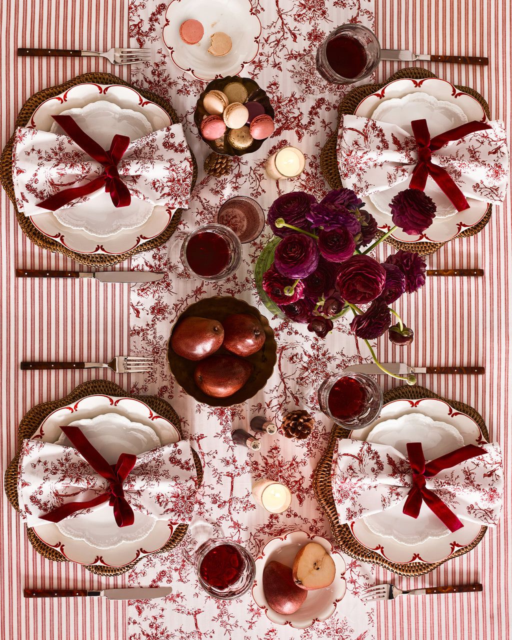 Table Linen Set in Red Timeless Toile & Antique Red Ticking