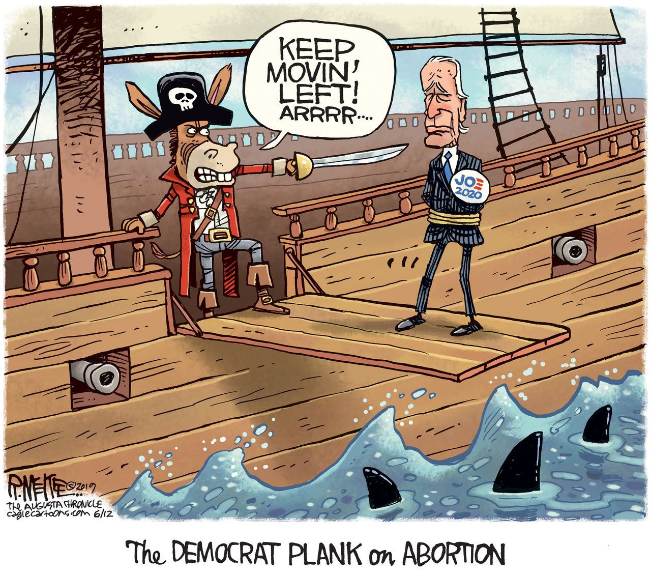 Political Cartoon U.S. Joe Biden Abortion Moving Left Walking the Plank