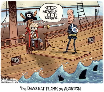 Political Cartoon U.S. Joe Biden Abortion Moving Left Walking the Plank