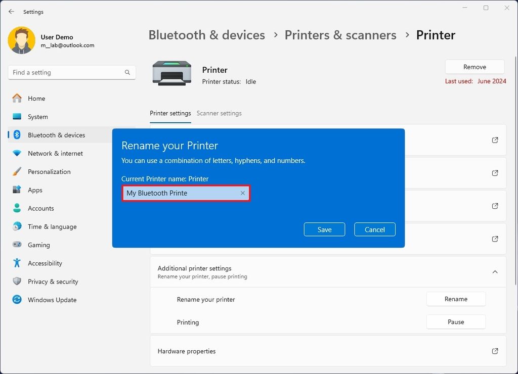 Rename Bluetooth printer