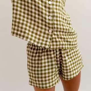 Botanical Green Gingham Linen Pyjama Shorts