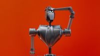 A robot figure representing the use f AI to write brand briefs for design agencies