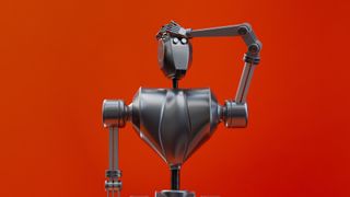 A robot figure representing the use f AI to write brand briefs for design agencies