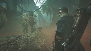 The Hunter, Alma, and Gemma investigate the Scarlet Forest in Monster Hunter Wilds.