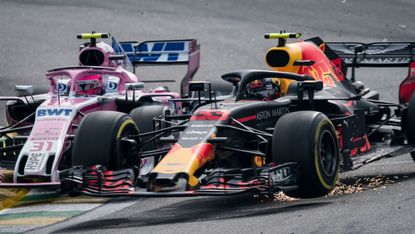 Red Bull driver Max Verstappen and Force India’s Esteban Ocon clash at the F1 Brazilian GP