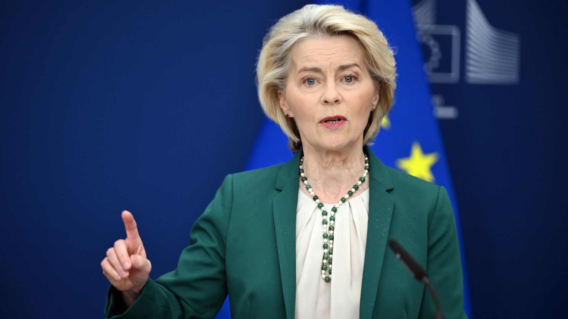 European Commission President Ursula von der Leyen speaking at a press conference on the EU digital age verification application in Brussels, Belgium, on April 15, 2026.