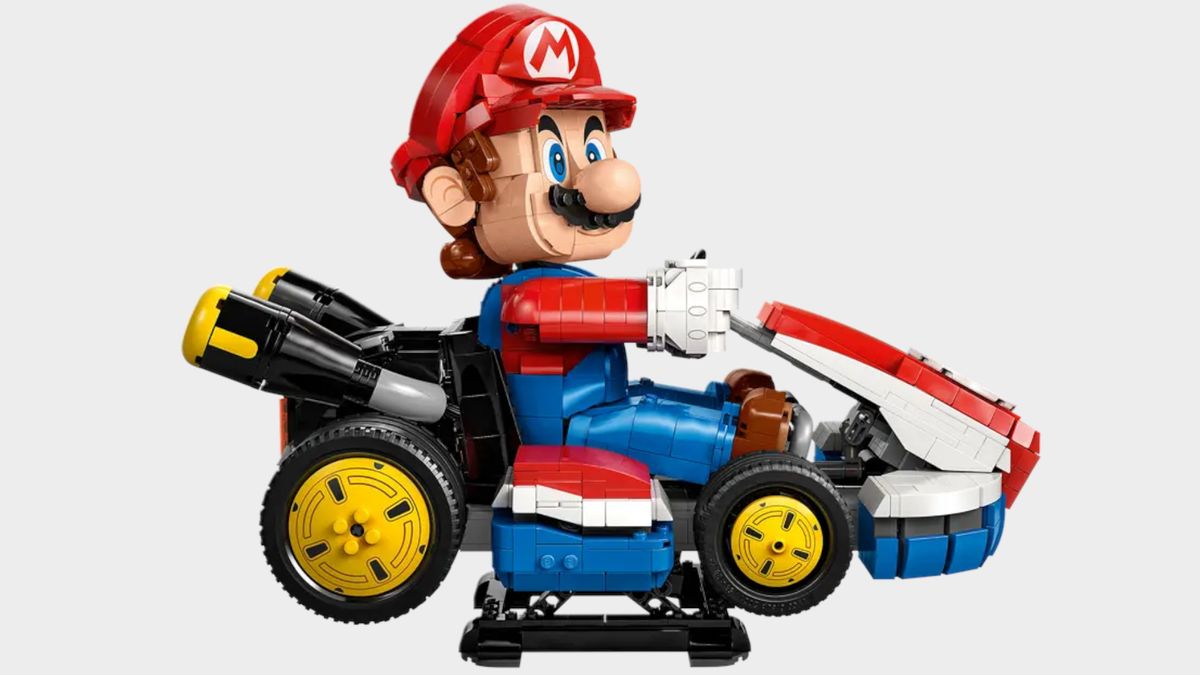 Lego Mario Kart set on a plain background