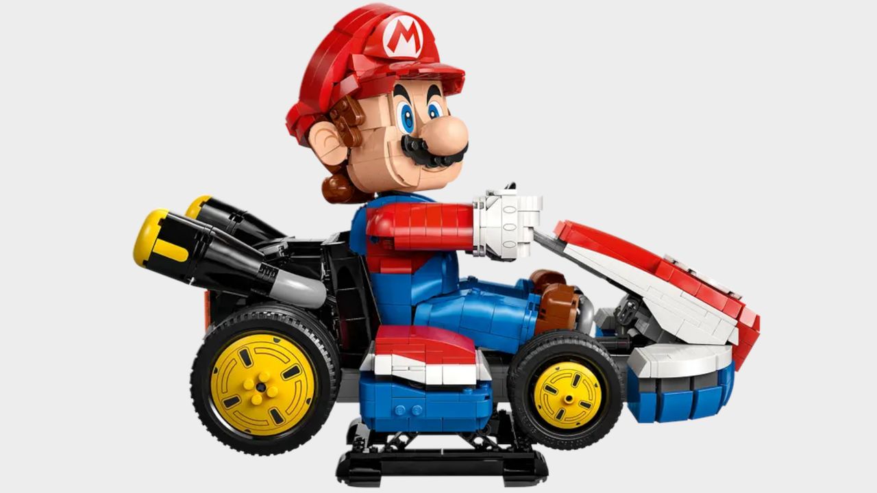 Lego Mario Kart set on a plain background
