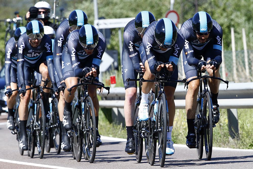 Team Sky finish second in the team time trail at Giro del Trentino