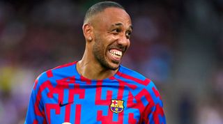Pierre-Emerick Aubameyang of FC Barcelona looks on prior to the Joan Gamper Trophy match between FC Barcelona and Pumas UNAM at Camp Nou on August 07, 2022 in Barcelona, Spain