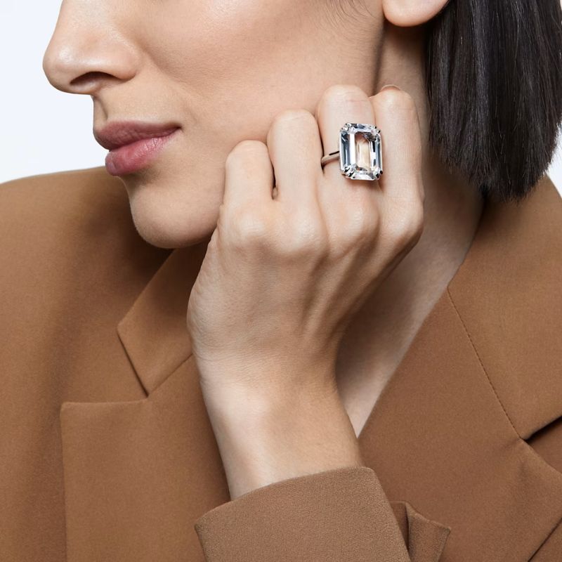 Mesmera cocktail ring Octagon cut, White, Rhodium plated on model 