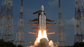 An Indian LVM3 rocket launches the final 36 satellites for OneWeb's first-generation broadband constellation from Satish Dhawan Space Centre on March 25, 2023.