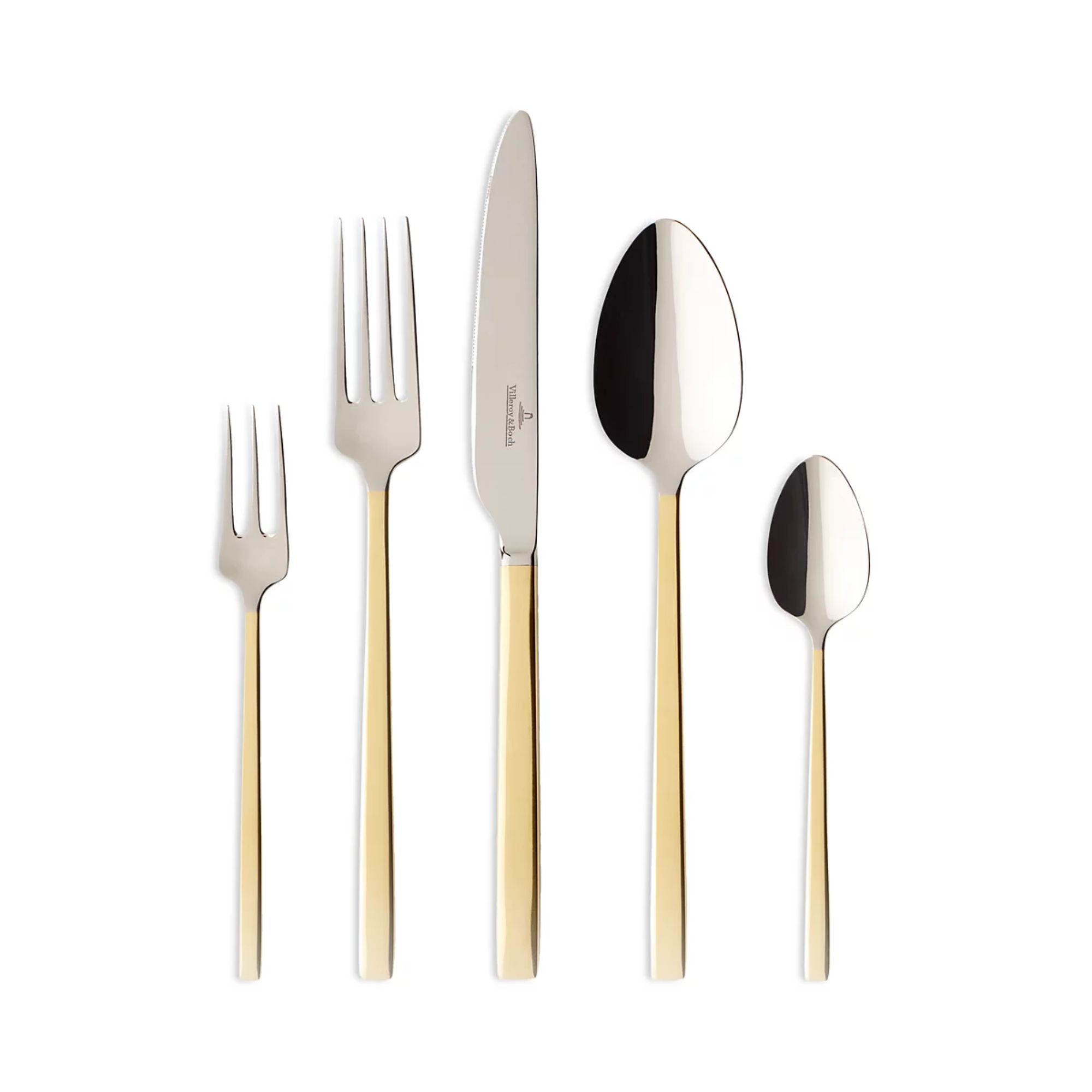 Silver cutlery set with pale gold handles