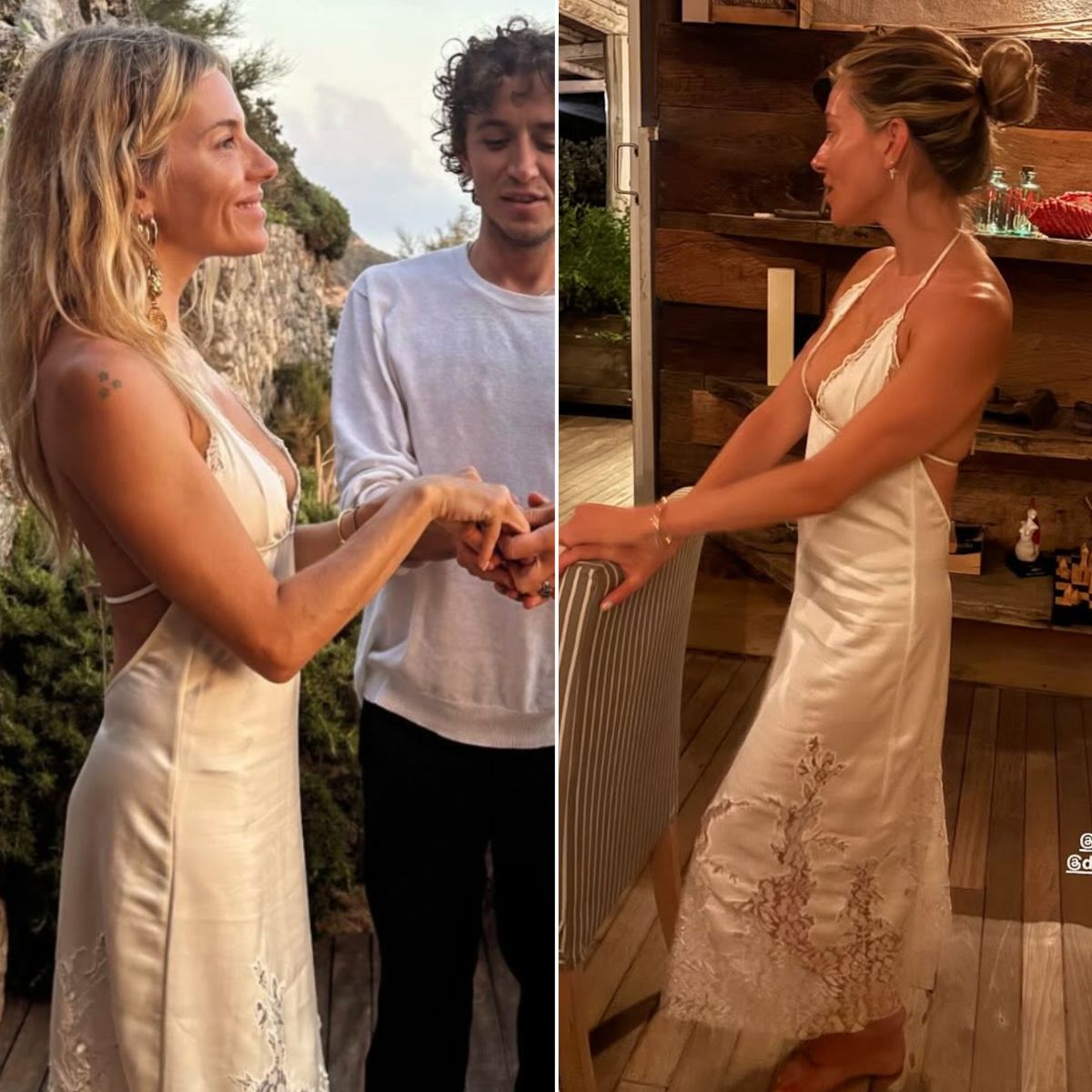 Sienna Miller in a white lace dress