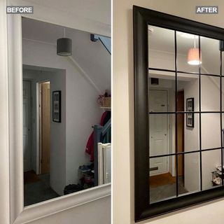 before and after images of black window mirror makeover
