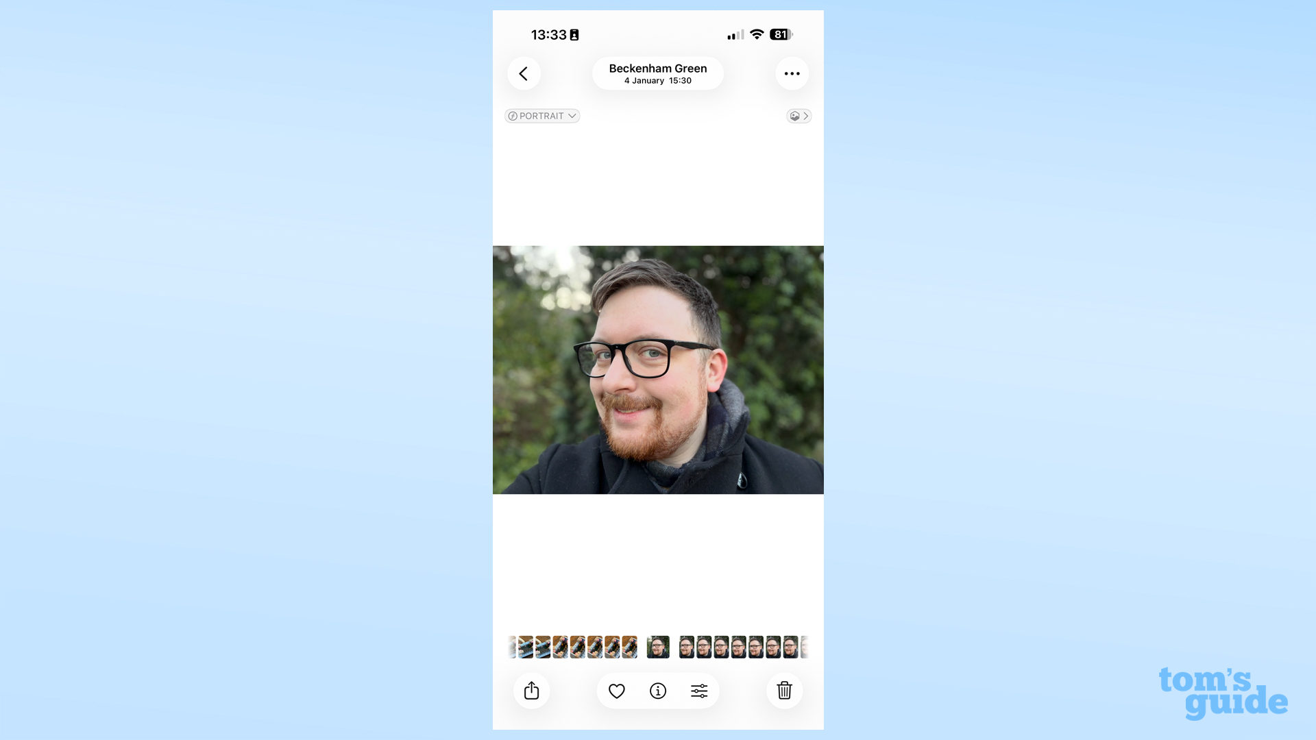 A photo in the Photos app in iOS 26